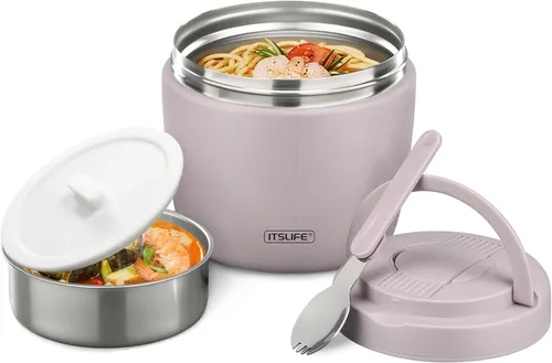 Vista 14 de Termo de sopa para comida caliente, contenedor de almuerzo aislado de acero inoxidable de 32 onzas, termo de boca ancha para sopa y alimentos, Negro