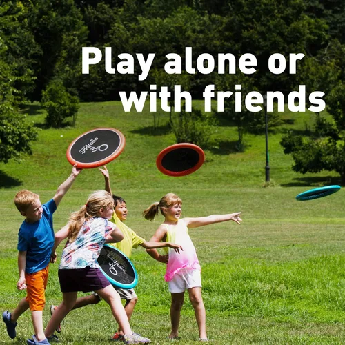 Vista 7 de Set de discos para jugar OgoSport Mezo , L, Azul y anaranjado Foam frisbee, bouncy membrane, indoor/outdoor toss and catch game, pool and beach