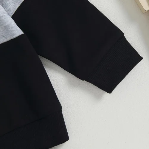 Vista 43 de Conjunto de 2 piezas de ropa para bebé y niño, sudadera con cuello redondo con letras y pantalones casuales de otoño e invierno B Negro-marrón