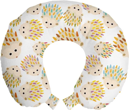 Vista 36 de Ambesonne Almohada de viaje para pizza, con patrón dibujado a mano, menú de pizzería, comida rápida, deliciosa comida gourmet, accesorio de viaje
