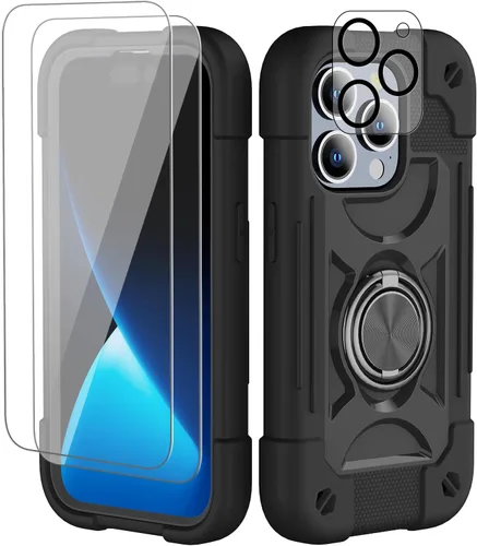 Vista 48 de Funda para iPhone 11 de 6.1 pulgadas con soporte de anillo, con 2 protectores de pantalla de vidrio, resistente a los golpes, resistente a