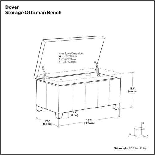 Vista 3 de SIMPLIHOME Dover - Reposapiés con almacenamiento rectangular contemporáneo de 36 pulgadas de ancho en aspecto de lino gris pizarra, tapizado