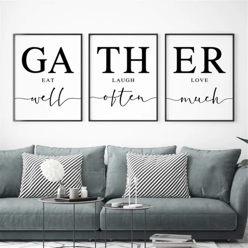 Vista 16 de NATVVA Pósteres de lienzo blanco y negro con texto en inglés "Eat Pray Love", impresiones artísticas de 3 piezas con marco interior de madera
