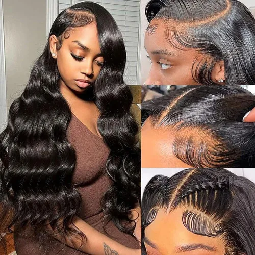 Vista 8 de Pelucas de cabello humano con encaje frontal HD de 24 pulgadas, densidad del 250%, pelucas de cabello humano con encaje frontal ondulado corporal