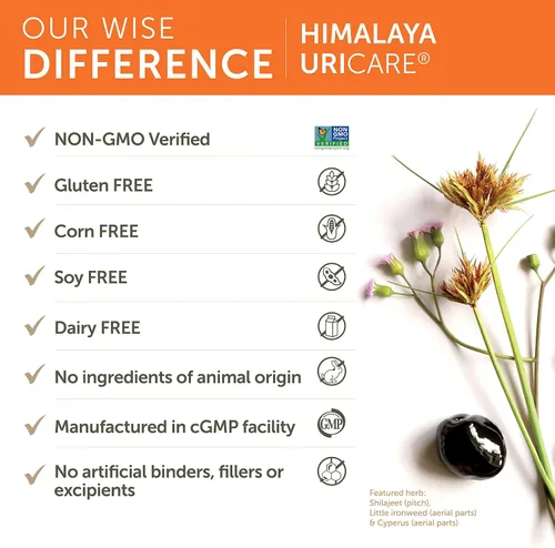 Vista 5 de Himalaya UriCare – Suplemento herbal para el riñón y la vejiga con Shilajeet, Didymocarpus y Pasanabheda – Promueve la salud del tracto urinario