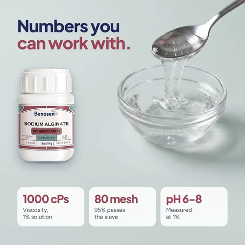 Vista 7 de Benosen Polvo de alginato de sodio 4 oz (114 g) – Extracto de algas marinas de grado alimenticio para esferificación y gastronomía molecular