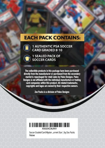 Vista 2 de Paquete misterioso de tarjetas graduadas de fútbol, tarjeta de fútbol con grado PSA, grado 8+ garantizado, contiene una vendimia graduada, novato