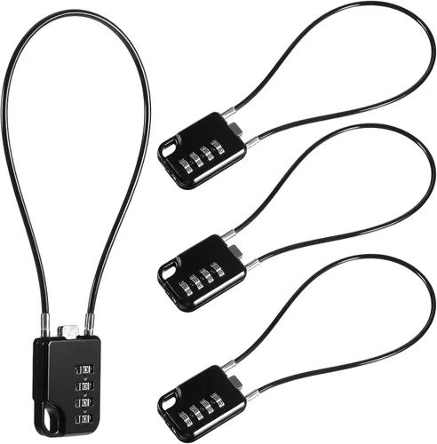 Vista 9 de 2 PIEZAS Candados de Combinación de 4 Dígitos Reiniciables de Diseño Compacto con Cable de 12 Pulgadas de Largo, Cerraduras de Cable Pequeñas