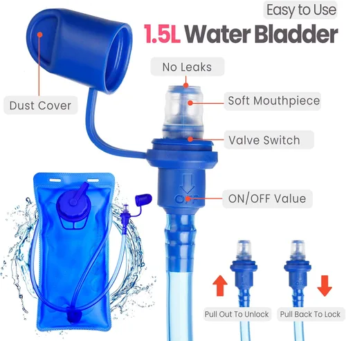 Vista 5 de Shinylin 2 piezas mochila de hidratación para niños con bolsa de agua de 1.5l mochila ligera para niños para senderismo mochila de agua para niños
