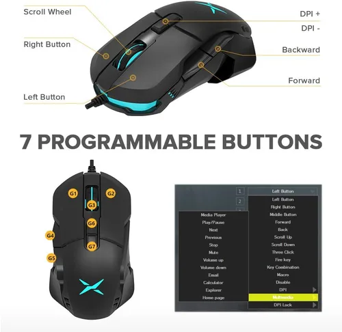 Vista 6 de DeLUX Mouse ergonómico inalámbrico para juegos con sensor PAW335 100 a 16000 DPI básicos personalizados batería recargable de 50 horas 7 botones