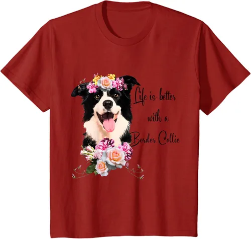 Vista 77 de Life is Better With a Border Collie - Camiseta de perro lindo con flores, gris, S Gris Oscuro