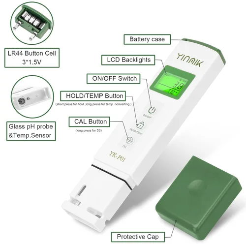 Vista 2 de Medidor de pH Agua TDS Tester Combo Pool pH Tester EC Test Hidroponía Medidor profesional de pH PPM para piscina SPA Hidroponía Acuario Hogar