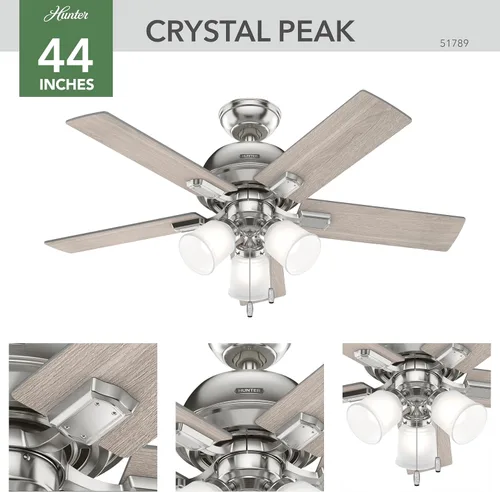 Vista 7 de Hunter Ventilador de techo interior de 44 pulgadas con luces LED, ventilador de techo con cadena de tracción, para dormitorio o sala de estar