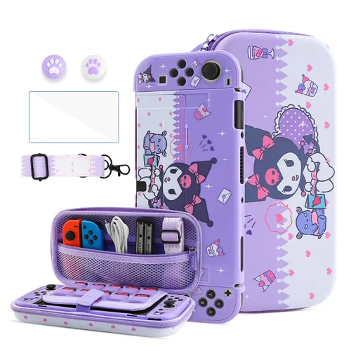 Vista 9 de HYPERCASE Cute Switch OLED Carrying Bag Purple Bunny for Console&Accessories, with Switch OLED Dockable Cover PC Hardshell, Screen Protector