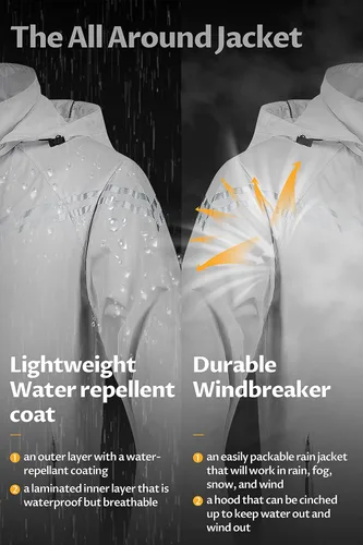 Vista 5 de CREATMO US Abrigos de lluvia impermeables para hombre, chaqueta de ciclismo reflectante con capucha extraíble