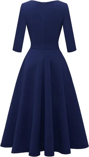 Vista 3 de Bbonlinedress Vestido de té vintage casual para mujer, vestido de cóctel, graduación, vestido de iglesia, cuello en V, mangas 34