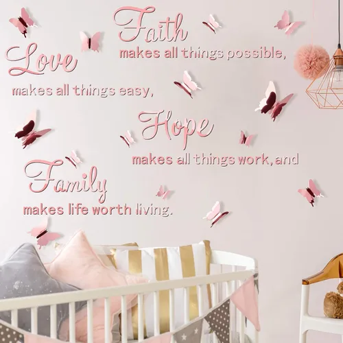 Vista 3 de Zonon - 16 calcomanías de pared con frase inspiradora de mariposa con Oro rosa