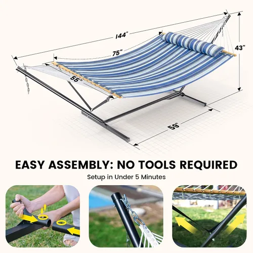 Vista 6 de ANAGOO Hamaca doble con soporte, hamaca de exterior resistente para dos, capacidad de 500 libras, marco de acero estable con correa de equilibrio
