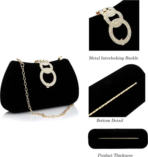 Vista 3 de Bolsos de mano para mujer, bolso de noche de moda, bolso de mano dorado, pequeño bolso cruzado con cadena desmontable para fiestaboda