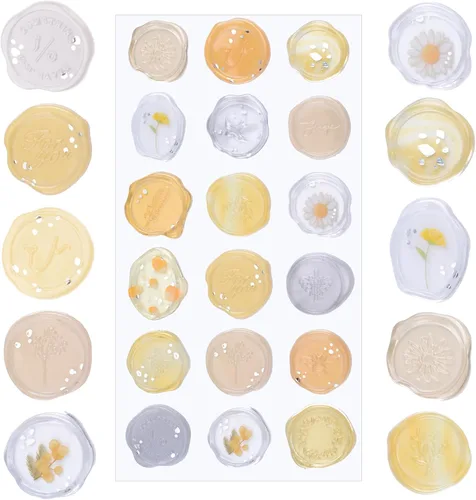 Vista 8 de Calcomanías de sello de cera ámbar transparente, 54 piezas de sellos de sobres con temática floral, calcomanías adhesivas para Navidad, invitaciones