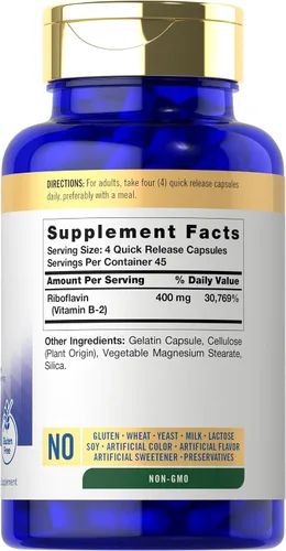 Vista 2 de Carlyle Vitamina B-2 400 mg 180 unidades Suplemento sin OMG, sin gluten Riboflavina B2