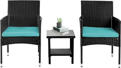 Vista 10 de PayLessHere Juego de 3 sillas de mimbre para patio, muebles de mimbre para exteriores, juego de bistró para patio trasero, porche, piscina, césped