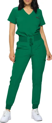 Vista 23 de Monarch Uniforms Slim Fit Stretchy Scrubs Women's Jogger Scrub Set Slim Jogger Scrubs with Tuck-In Top for Women Negro