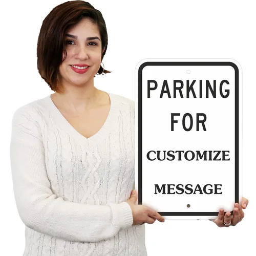 Vista 2 de Letrero personalizado "Parking For - Add Your Message" de SmartSign Aluminio de 12 x 18 pulgadas