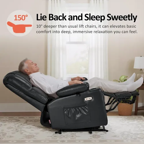 Vista 4 de MCombo Silla reclinable grande para ancianos altos, 7099 Negro