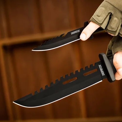 Vista 8 de Cuchillo de caza Dispatch de hoja fija con vaina, juego de cuchillos de supervivencia de 12" y 8" para hombres, cuchillo táctico Bowie con mango