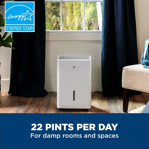 Vista 2 de GE Energy Star - Deshumidificador portátil para sótano, dormitorio, baño, armario o habitaciones pequeñas de hasta 1500 pies cuadrados, 22 pintas