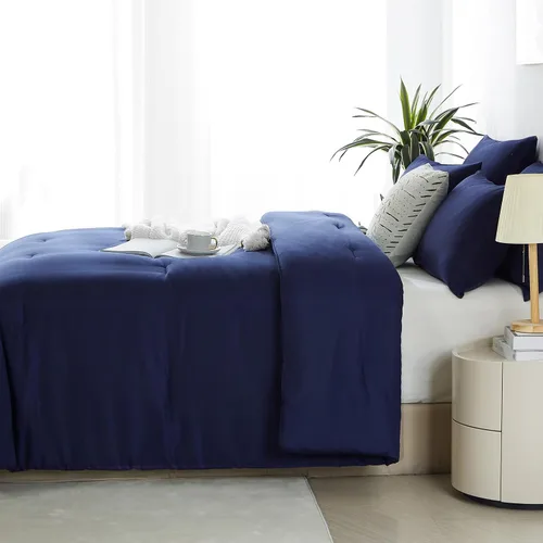 Vista 3 de KAKIJUMN Juego de edredón de 3 piezas para cama King en una bolsa (azul, King)