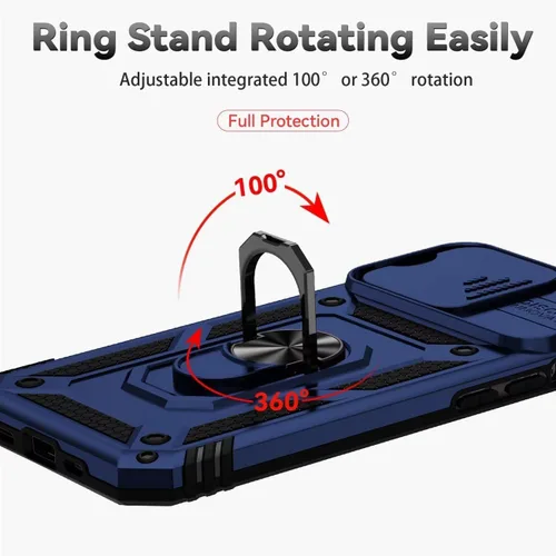 Vista 5 de Funda para iPhone 13 Pro Max de 6.7 pulgadas con protector de pantalla de vidrio templado y cubierta para cámara deslizante, anillo magnético Azul