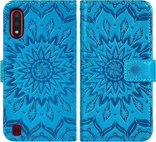 Vista 4 de Asuwish Funda de teléfono para Samsung Galaxy A01 con protector de pantalla de vidrio templado y funda delgada de cuero con soporte para tarjetas