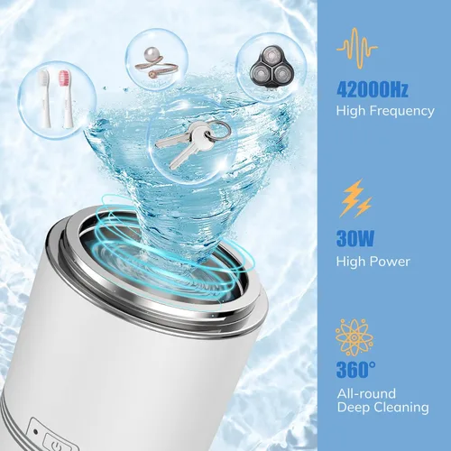 Vista 2 de LifeBasis Limpiador ultrasónico de joyas, limpiador ultrasónico portátil de 7.4 oz (7.4 fl oz) 42 kHz, máquina de limpieza ultrasónica