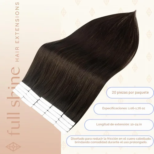 Vista 3 de Fshine Extensiones de cabello humano con cinta adhesiva marrón oscuro de 12 pulgadas, color de cabello corto 2, con cinta de doble cara, 1.06 oz, 20