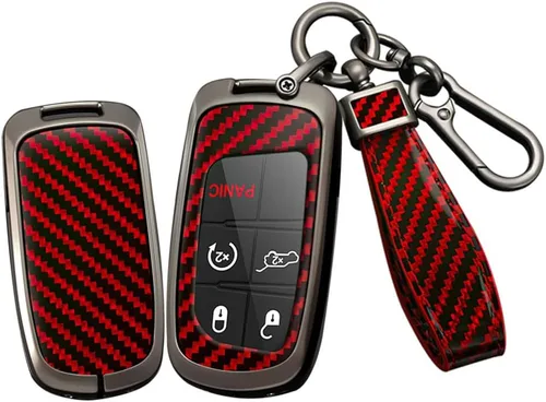 Vista 10 de SANRILY Funda para llavero inteligente con patrón de fibra de carbono, color negro, apta para Jeep Grand Cherokee Renegade para Chrysler 200 300