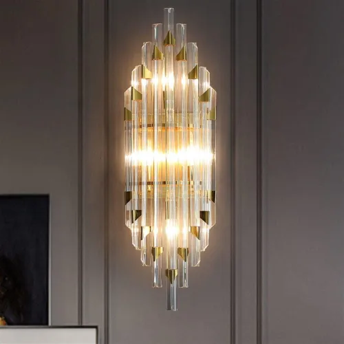 Vista 2 de Moderna lámpara de pared de cristal LED de tres regulables para interiores, lámpara de pared dorada para interiores, compatible con sala de estar