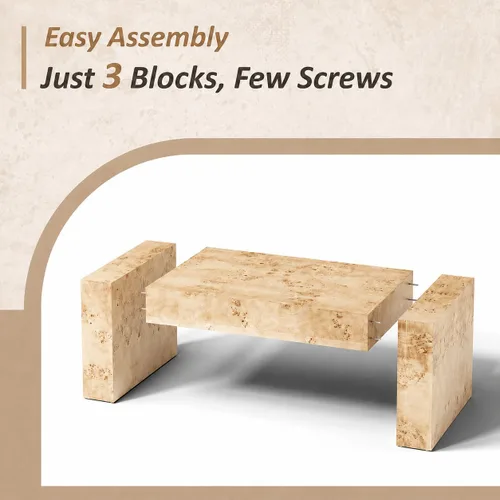 Vista 4 de COZAYH Mesa de café moderna de madera con acabado en buril, patas gruesas, mesa central rectangular para sala de estar, diseño elegante