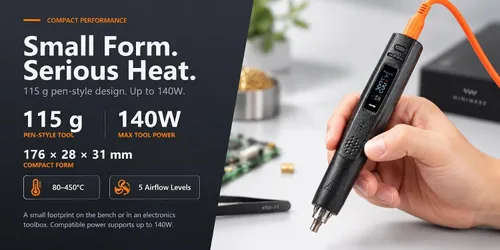 Vista 3 de MINIWARE AirGo 140 PRO Kit completo de pistola de aire caliente, adaptador de corriente USB-C PD de 140 W y soporte inteligente para dormir, 176-842