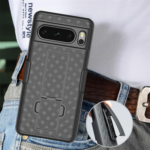 Vista 5 de Funda para Google Pixel 8 Pro con protector de pantalla, funda giratoria con clip para cinturón con soporte, cubierta protectora resistente a prueba