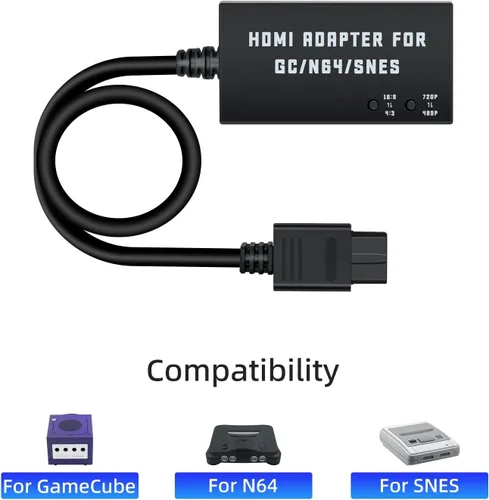 Vista 4 de Mcbazel Adaptador HDMI para GamecubeN64SNES, convertidor HDMI compatible con conversión 43169 y resolución de conmutación 480p720p para GamecubeSNES