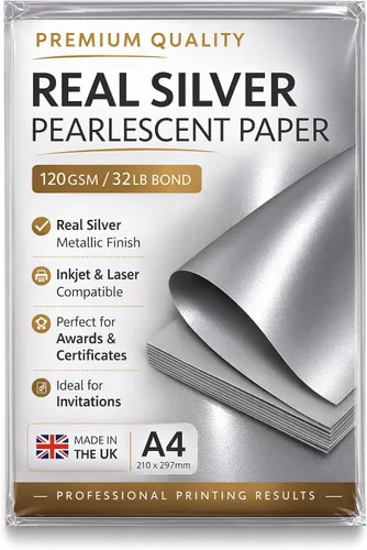 Vista 5 de Papel metálico premium con pigmentos de oro real – 120 g/m² (32 lb Bond) Hojas brillantes para certificados y tarjetas para impresoras de inyección