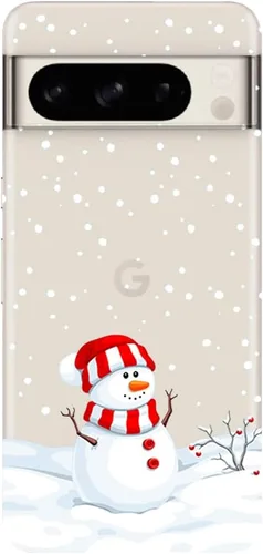 Vista 4 de Blingy's Funda para Google Pixel 8 Pro, bonito patrón de Navidad con diseño de copos de nieve de invierno, funda protectora transparente de TPU