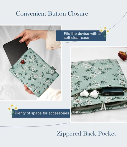 Vista 5 de TiMOVO - Funda para lector electrónico de 6 a 7 pulgadas, color verde y flor Funda protectora para lectores electrónicos Paperwhite/Colorsoft