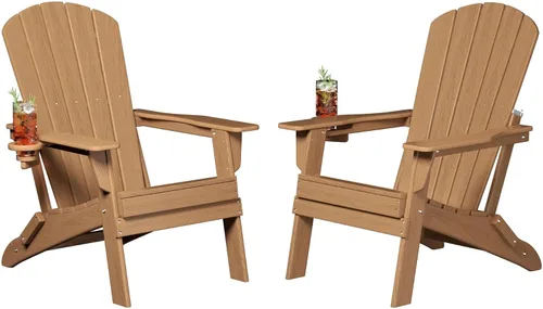 Vista 27 de Plawdlik Juego de 10 sillas plegables Adirondack con textura de madera, HDPE pesado para todo tipo de clima, juego cómodo junto a la piscina, patio