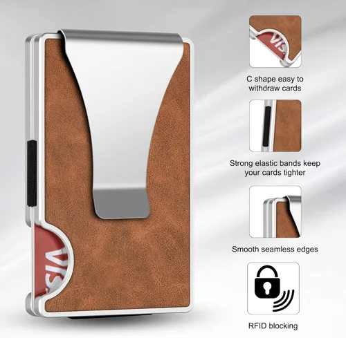 Vista 2 de IMDCGYY Cartera táctica para hombre, cartera de metal delgada y minimalista de fibra de carbono, clip de dinero de acero inoxidable, bloqueo RFID