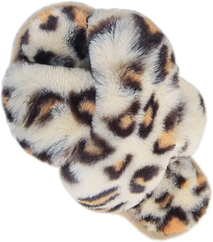 Vista 15 de LightFun Pantuflas peludas y peludas para niña, chancletas de piel con punta abierta, sandalias de banda cruzada para niñas, hogar, interior y Beige