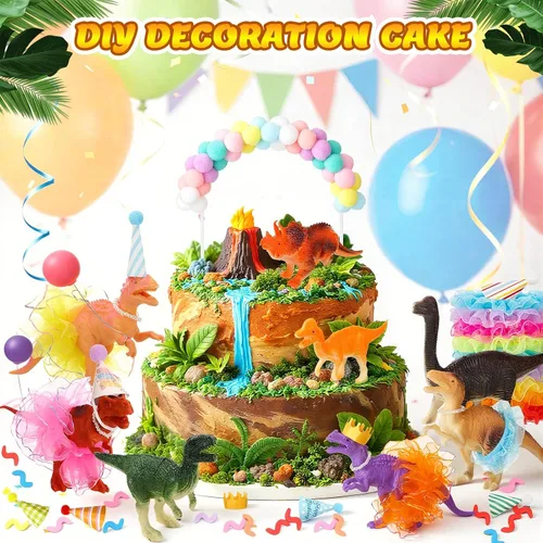 Vista 4 de Novabright 76 piezas de decoración de fiesta de dinosaurios para tartas