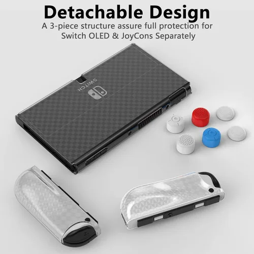 Vista 3 de HEYSTOP Funda compatible con Nintendo Switch OLED modelo 2021, funda protectora de PC acoplable con cómoda funda Joy-Con de TPU y 6 tapas para pulgar